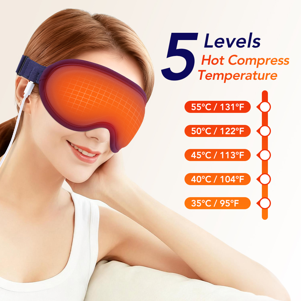 Eye Mask Heated - 3D充電式温熱アイマスク、調節可能な熱マッサージでドライアイを緩和、目の疲れを和らげる、睡眠補助アイシェード、オフィスや自宅用