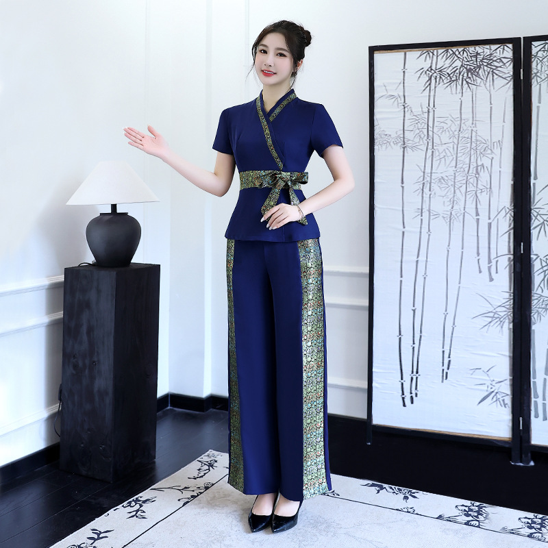 Spa Wellness Thai - タイのウェルネスセンター女性用スパフットマッサージ技術者作業服耳掃除用具半袖ポリエステル繊維セット春夏