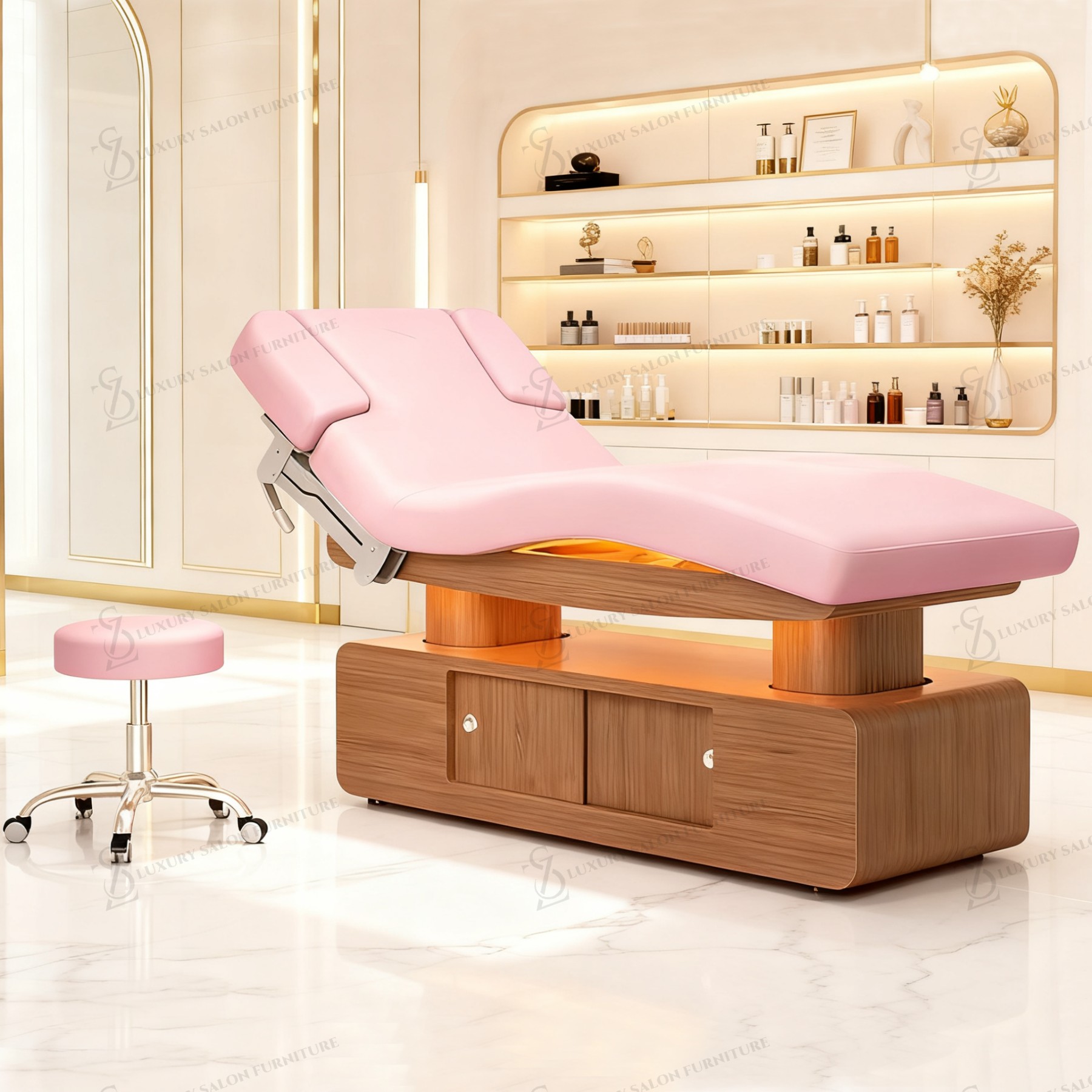 Spa Wellness Beauty - 高級3/4モーターピンクビューティーベッド多機能美容サロン スパ ウェルネス電動フェイシャルまつげエクステベッドマッサージ台