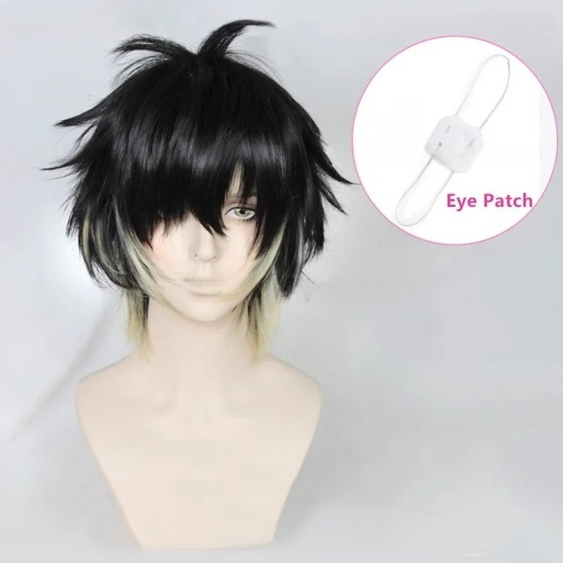 アニメトワ合成男性ショート黒黄色コスプレアニメウィッグまたは - Eye Mask Heated のレビューと価格