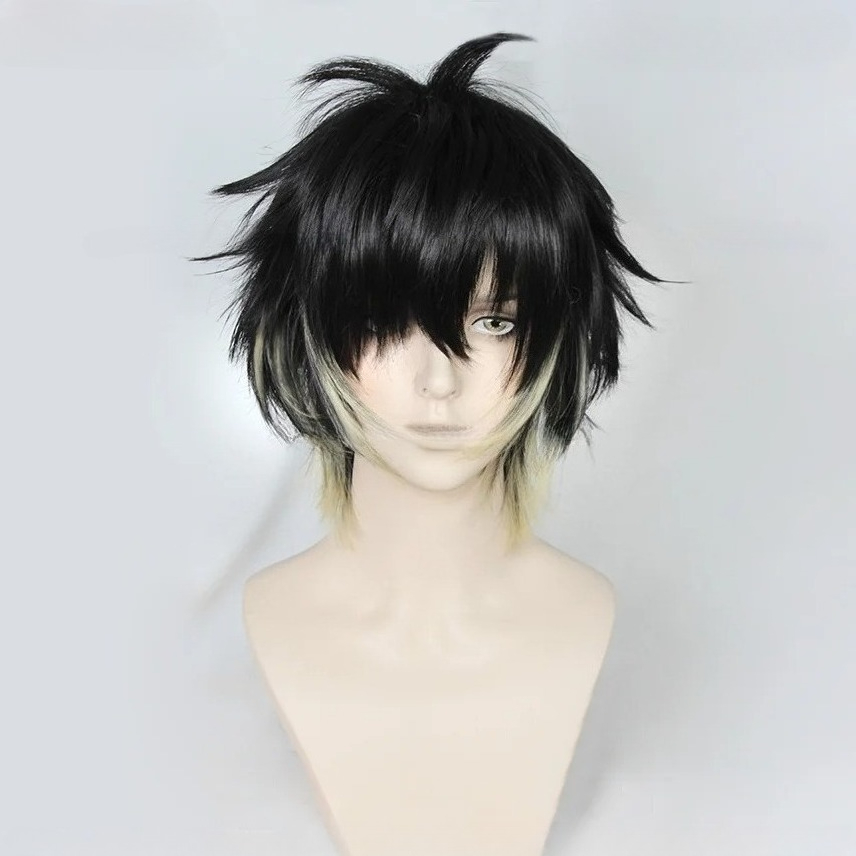 アニメトワ合成男性ショート黒黄色コスプレアニメウィッグまたは - Eye Mask Heated のレビューと価格